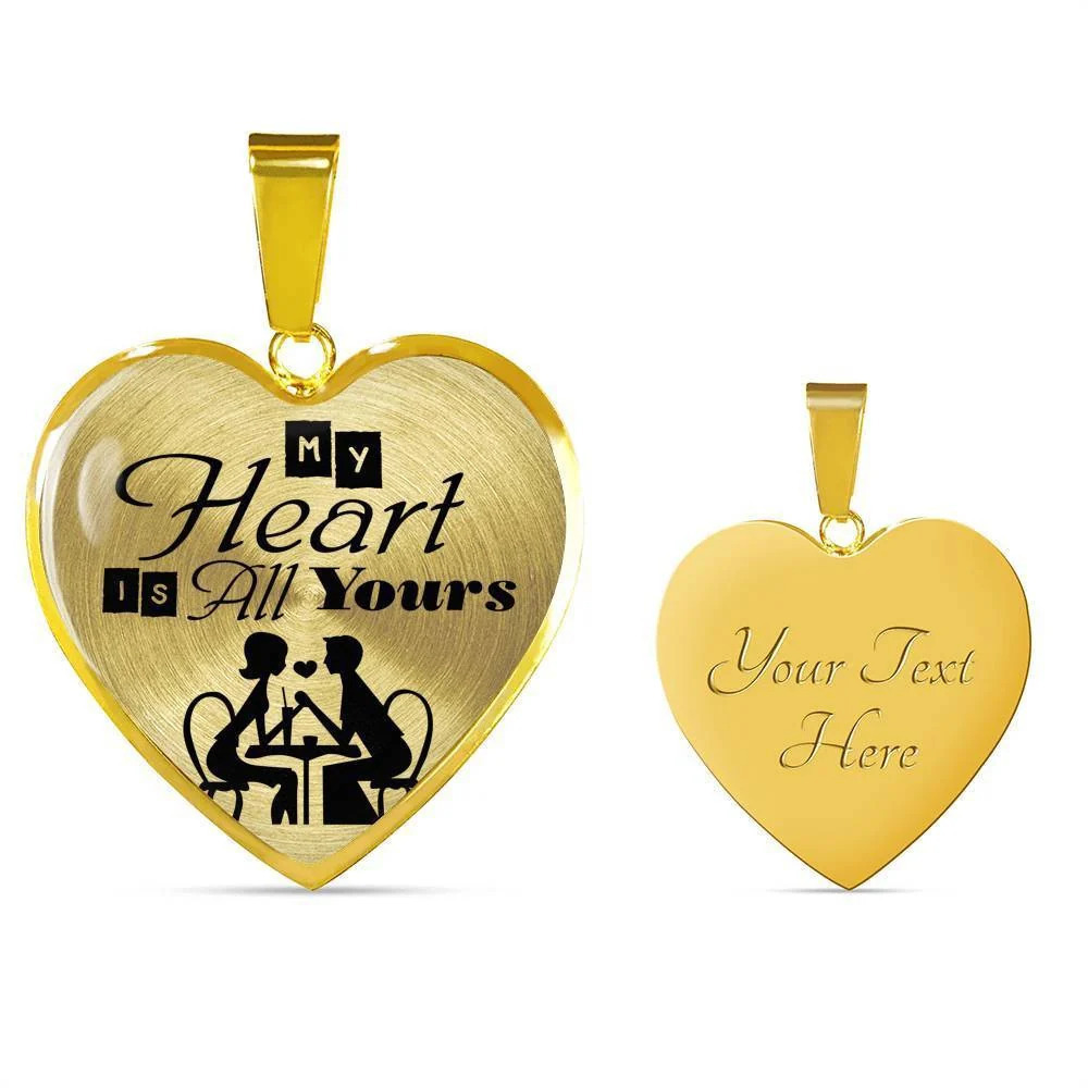 My Heart Is All Yours Couples Necklace Personalized Engraved Gold Heart Necklac